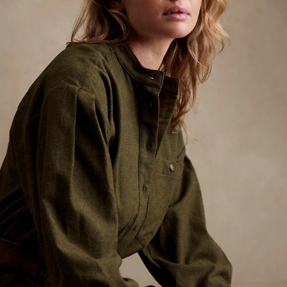 Banana Republic Piazza Flannel Shirt Olive Green Women's Size M - Picture 1 of 7